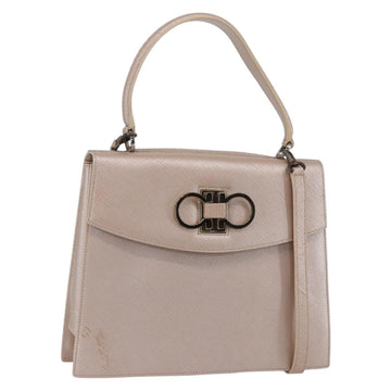 Salvatore Ferragamo Gancini Hand Bag Leather 2way Pink Gold Auth gh1200