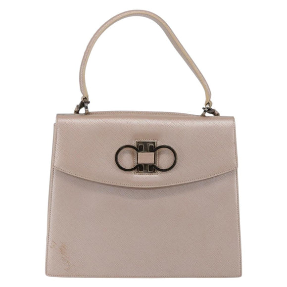 Salvatore Ferragamo Gancini Hand Bag Leather 2way Pink Gold Auth gh1200