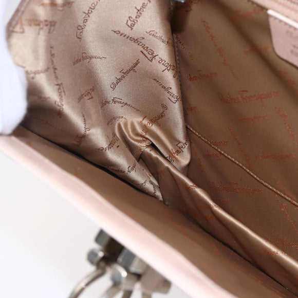 Salvatore Ferragamo Gancini Hand Bag Leather 2way Pink Gold Auth gh1200