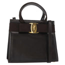Salvatore Ferragamo Vala Hand Bag Leather 2way Brown Gold Auth gh1202-1