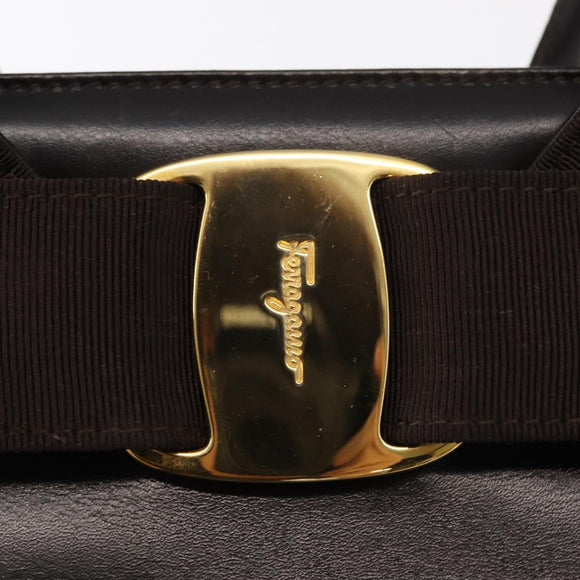 Salvatore Ferragamo Vala Hand Bag Leather 2way Brown Gold Auth gh1202