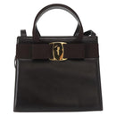 Salvatore Ferragamo Vala Hand Bag Leather 2way Brown Gold Auth gh1202-2
