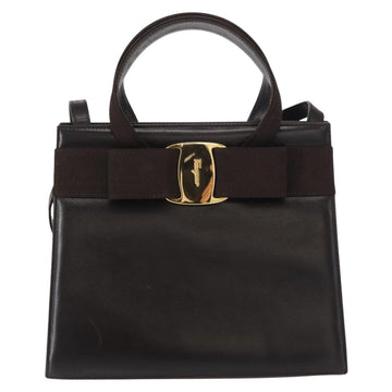 Salvatore Ferragamo Vala Hand Bag Leather 2way Brown Gold Auth gh1202 - 0