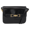 CELINE Horse Carriage Shoulder Bag Leather Black Gold Auth gh1220-1