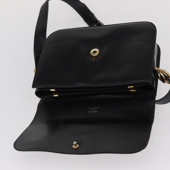 CELINE Horse Carriage Shoulder Bag Leather Black Gold Auth gh1220