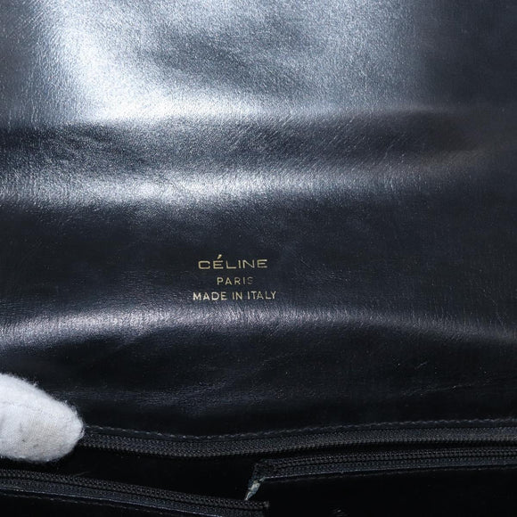 CELINE Horse Carriage Shoulder Bag Leather Black Gold Auth gh1220