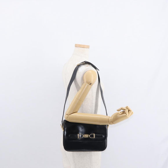 CELINE Horse Carriage Shoulder Bag Leather Black Gold Auth gh1220