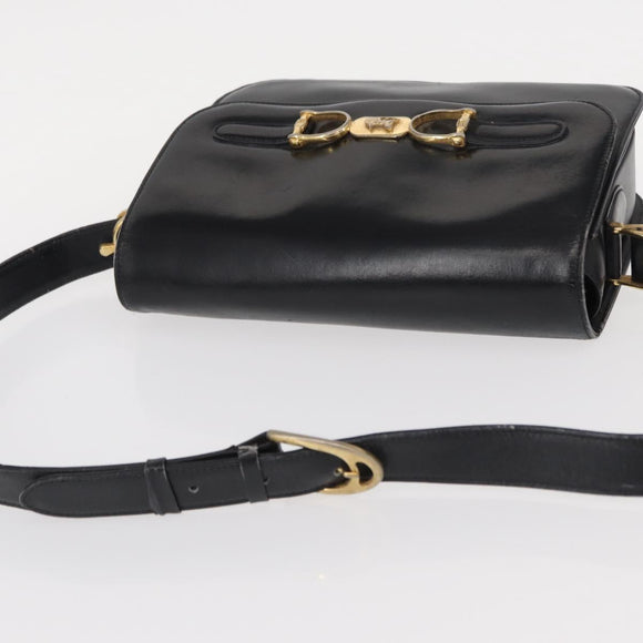 CELINE Horse Carriage Shoulder Bag Leather Black Gold Auth gh1220