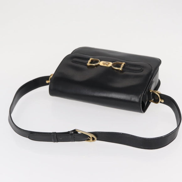 CELINE Horse Carriage Shoulder Bag Leather Black Gold Auth gh1220