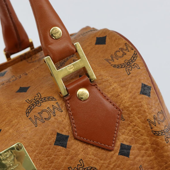 MCM Logogram Vicetos Hand Bag PVC Leather Brown Gold Auth gh1221