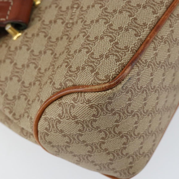 CELINE Macadam Canvas Handtasche PVC Beige Gold Auth gh1223