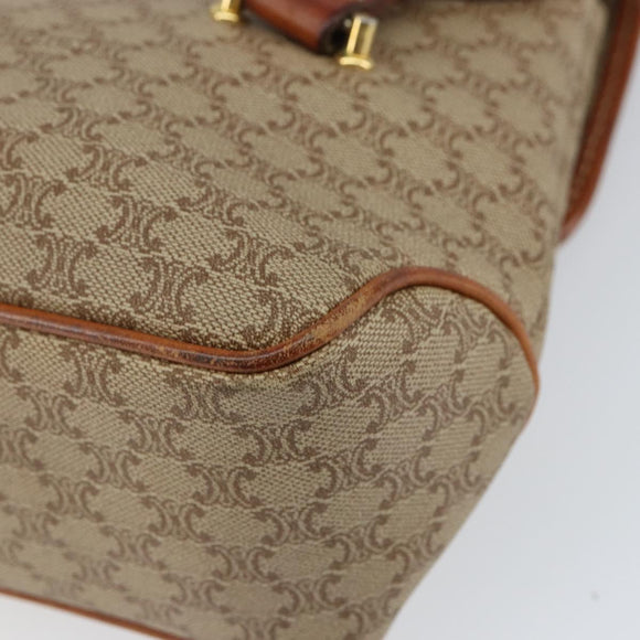 CELINE Macadam Canvas Handtasche PVC Beige Gold Auth gh1223