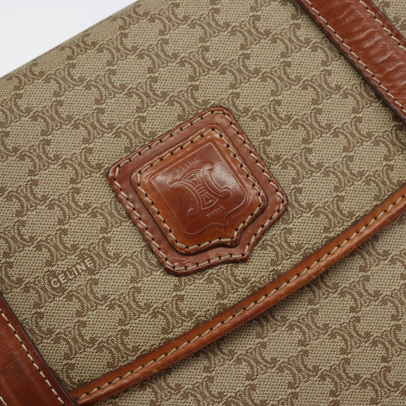 CELINE Macadam Canvas Handtasche PVC Beige Gold Auth gh1223
