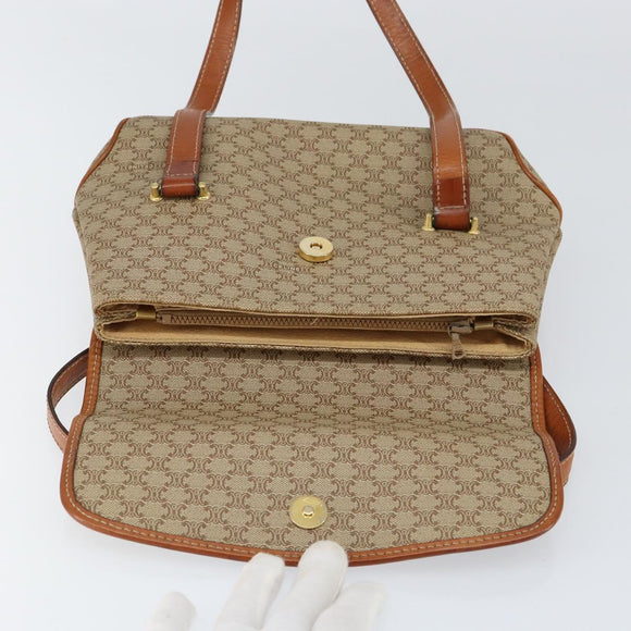 CELINE Macadam Canvas Handtasche PVC Beige Gold Auth gh1223