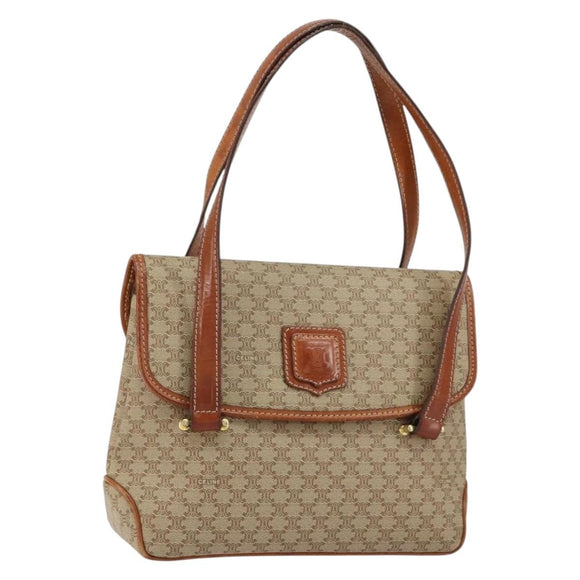CELINE Macadam Canvas Handtasche PVC Beige Gold Auth gh1223