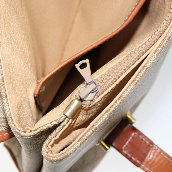 CELINE Macadam Canvas Handtasche PVC Beige Gold Auth gh1223