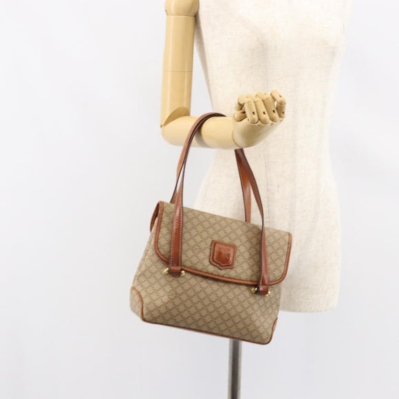 CELINE Macadam Canvas Handtasche PVC Beige Gold Auth gh1223