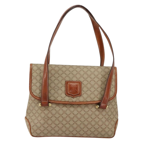 CELINE Macadam Canvas Handtasche PVC Beige Gold Auth gh1223