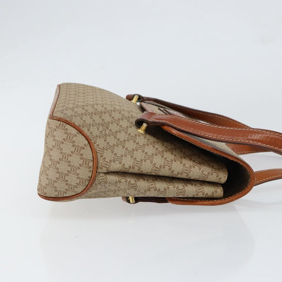 CELINE Macadam Canvas Handtasche PVC Beige Gold Auth gh1223