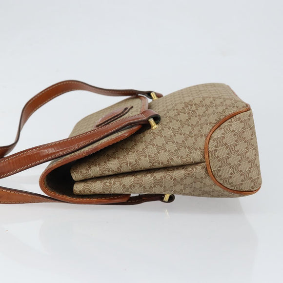 CELINE Macadam Canvas Handtasche PVC Beige Gold Auth gh1223