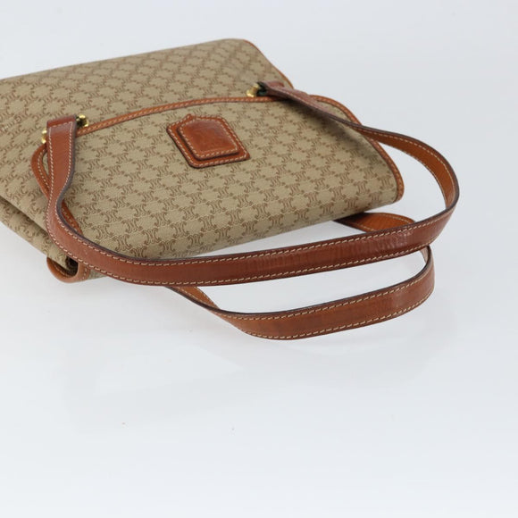 CELINE Macadam Canvas Handtasche PVC Beige Gold Auth gh1223