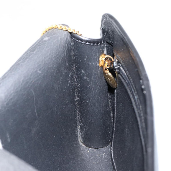 Christian Dior Honeycomb Canvas Chain Shoulder Bag PVC Black Gold Auth gh1228