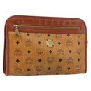 MCM Logogram Vicetos Clutch Bag PVC Leather Brown Gold Auth gh1233-1