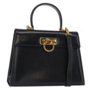 Salvatore Ferragamo Gancini Hand Bag Leather 2way Navy Gold Auth gh1234-1