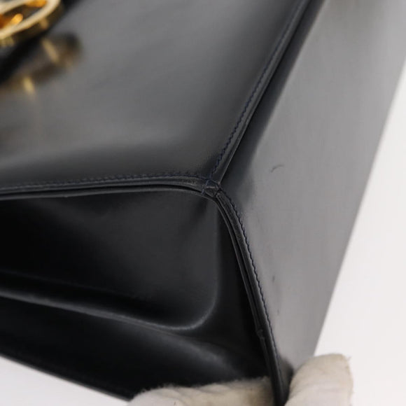 Salvatore Ferragamo Gancini Hand Bag Leather 2way Navy Gold Auth gh1234