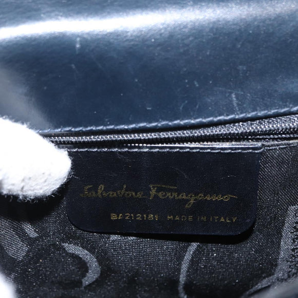 Salvatore Ferragamo Gancini Hand Bag Leather 2way Navy Gold Auth gh1234