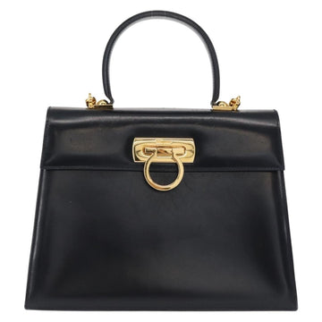 Salvatore Ferragamo Gancini Hand Bag Leather 2way Navy Gold Auth gh1234 - 0