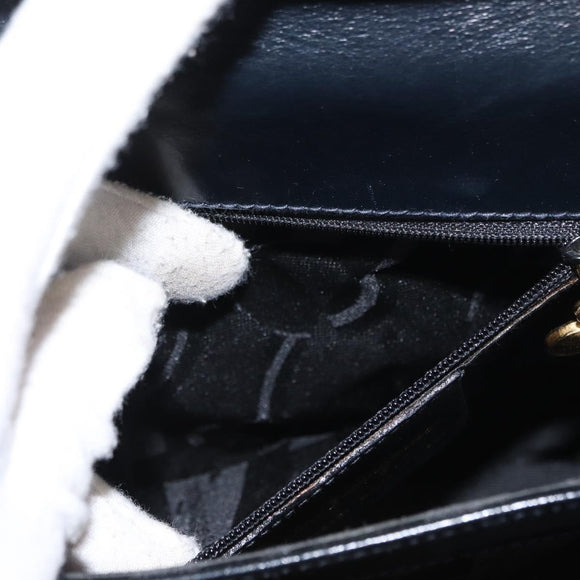 Salvatore Ferragamo Gancini Hand Bag Leather 2way Navy Gold Auth gh1234