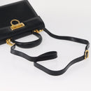 Salvatore Ferragamo Gancini Hand Bag Leather 2way Navy Gold Auth gh1234-9