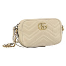 GUCCI GG Marmont Mini Camera Bag Leather White Gold 448065 Auth gh1235-1