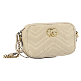 GUCCI GG Marmont Mini Camera Bag Leather White Gold 448065 Auth gh1235