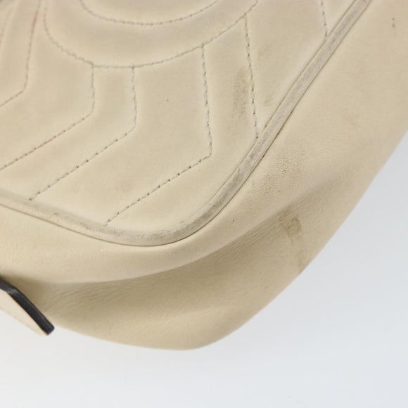 GUCCI GG Marmont Mini Camera Bag Leather White Gold 448065 Auth gh1235