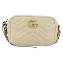 GUCCI GG Marmont Mini Camera Bag Leather White Gold 448065 Auth gh1235-13