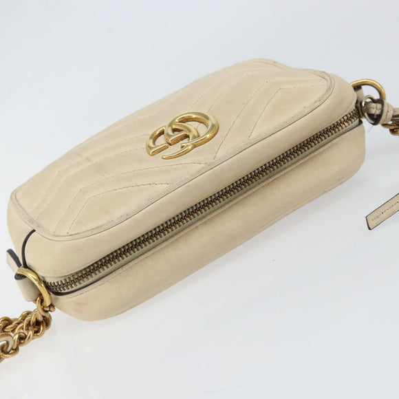 GUCCI GG Marmont Mini Camera Bag Leather White Gold 448065 Auth gh1235