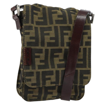FENDI Zucca Canvas Shoulder Bag Black Brown Auth gh1238