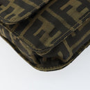 FENDI Zucca Canvas Shoulder Bag Black Brown Auth gh1238-9