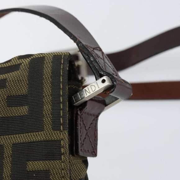 FENDI Zucca Canvas Shoulder Bag Black Brown Auth gh1238