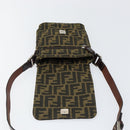 FENDI Zucca Canvas Shoulder Bag Black Brown Auth gh1238-11