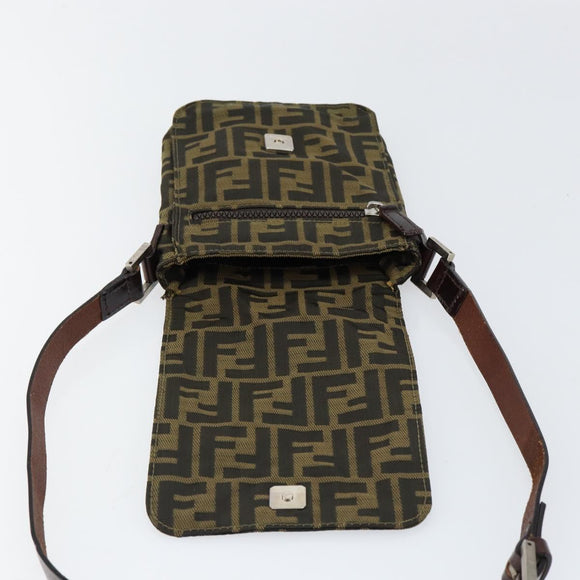 FENDI Zucca Canvas Shoulder Bag Black Brown Auth gh1238