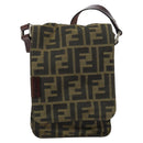 FENDI Zucca Canvas Shoulder Bag Black Brown Auth gh1238-13