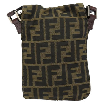 FENDI Zucca Canvas Shoulder Bag Black Brown Auth gh1238 - 0