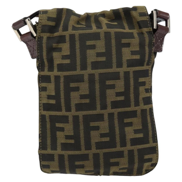 FENDI Zucca Canvas Shoulder Bag Black Brown Auth gh1238