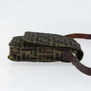 FENDI Zucca Canvas Shoulder Bag Black Brown Auth gh1238-3