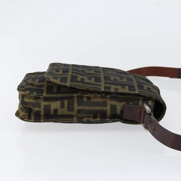 FENDI Zucca Canvas Shoulder Bag Black Brown Auth gh1238