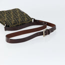 FENDI Zucca Canvas Shoulder Bag Black Brown Auth gh1238-7