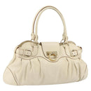 Salvatore Ferragamo Gancini Hand Bag Leather White Gold Auth gh1239-1